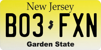 NJ license plate B03FXN