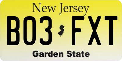 NJ license plate B03FXT