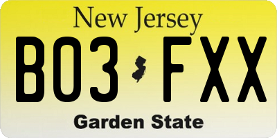 NJ license plate B03FXX