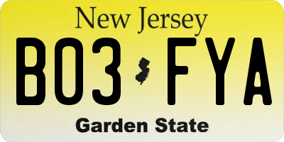 NJ license plate B03FYA