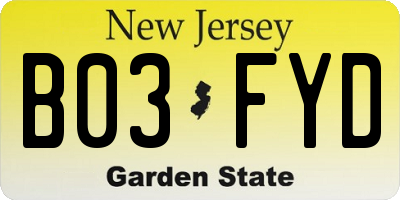 NJ license plate B03FYD