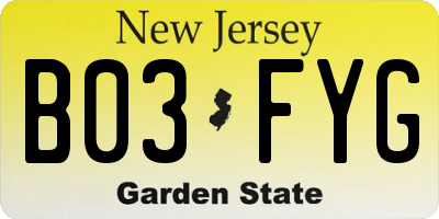 NJ license plate B03FYG