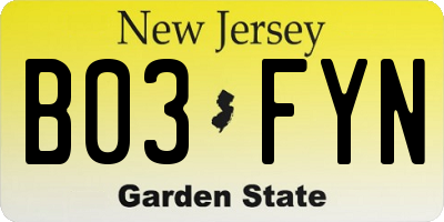 NJ license plate B03FYN