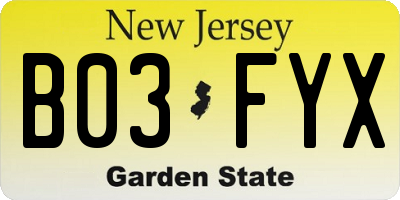 NJ license plate B03FYX