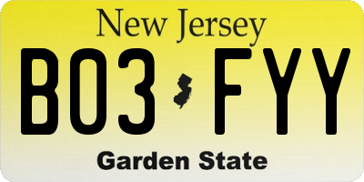 NJ license plate B03FYY
