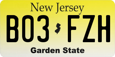 NJ license plate B03FZH