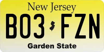 NJ license plate B03FZN