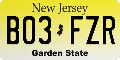NJ license plate B03FZR