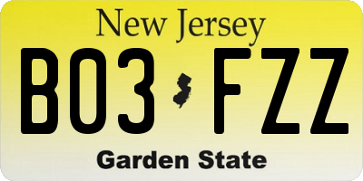 NJ license plate B03FZZ