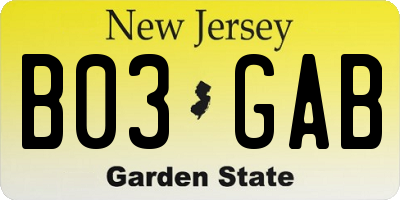NJ license plate B03GAB