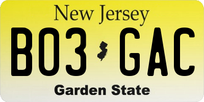 NJ license plate B03GAC