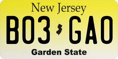 NJ license plate B03GAO