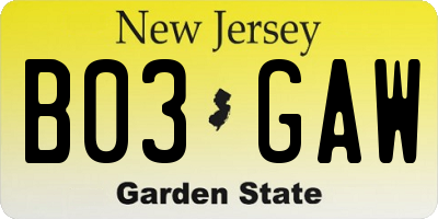 NJ license plate B03GAW