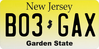 NJ license plate B03GAX