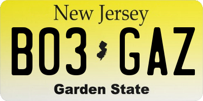 NJ license plate B03GAZ