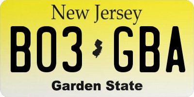 NJ license plate B03GBA