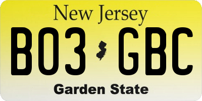 NJ license plate B03GBC