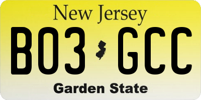 NJ license plate B03GCC