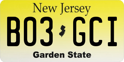 NJ license plate B03GCI