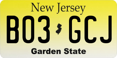 NJ license plate B03GCJ