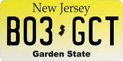 NJ license plate B03GCT