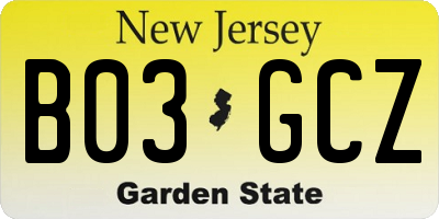 NJ license plate B03GCZ