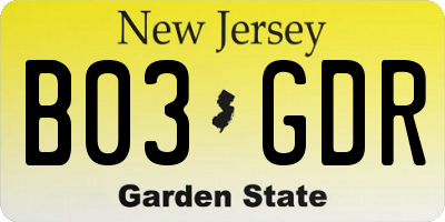 NJ license plate B03GDR