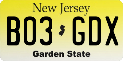 NJ license plate B03GDX