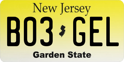 NJ license plate B03GEL