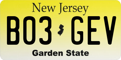 NJ license plate B03GEV