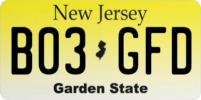 NJ license plate B03GFD