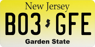 NJ license plate B03GFE