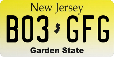 NJ license plate B03GFG
