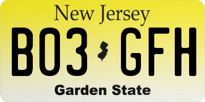 NJ license plate B03GFH