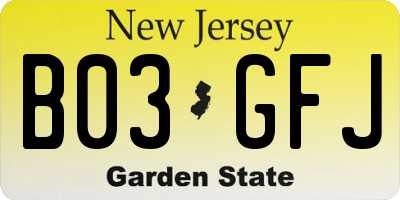 NJ license plate B03GFJ
