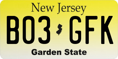 NJ license plate B03GFK