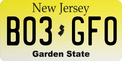 NJ license plate B03GFO