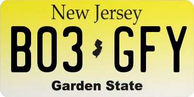 NJ license plate B03GFY