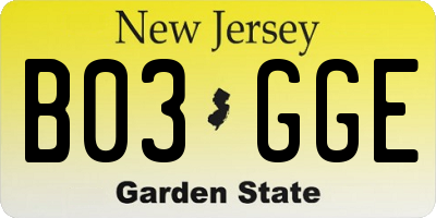 NJ license plate B03GGE