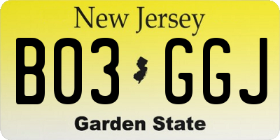 NJ license plate B03GGJ