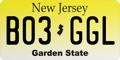 NJ license plate B03GGL