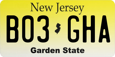 NJ license plate B03GHA