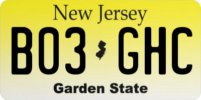 NJ license plate B03GHC