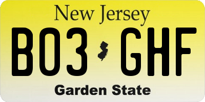 NJ license plate B03GHF