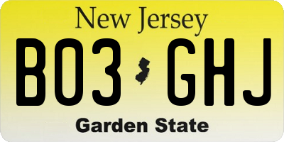 NJ license plate B03GHJ