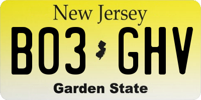 NJ license plate B03GHV