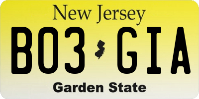 NJ license plate B03GIA
