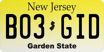 NJ license plate B03GID