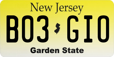 NJ license plate B03GIO