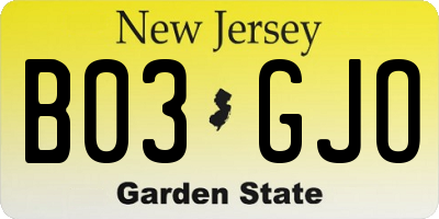 NJ license plate B03GJO